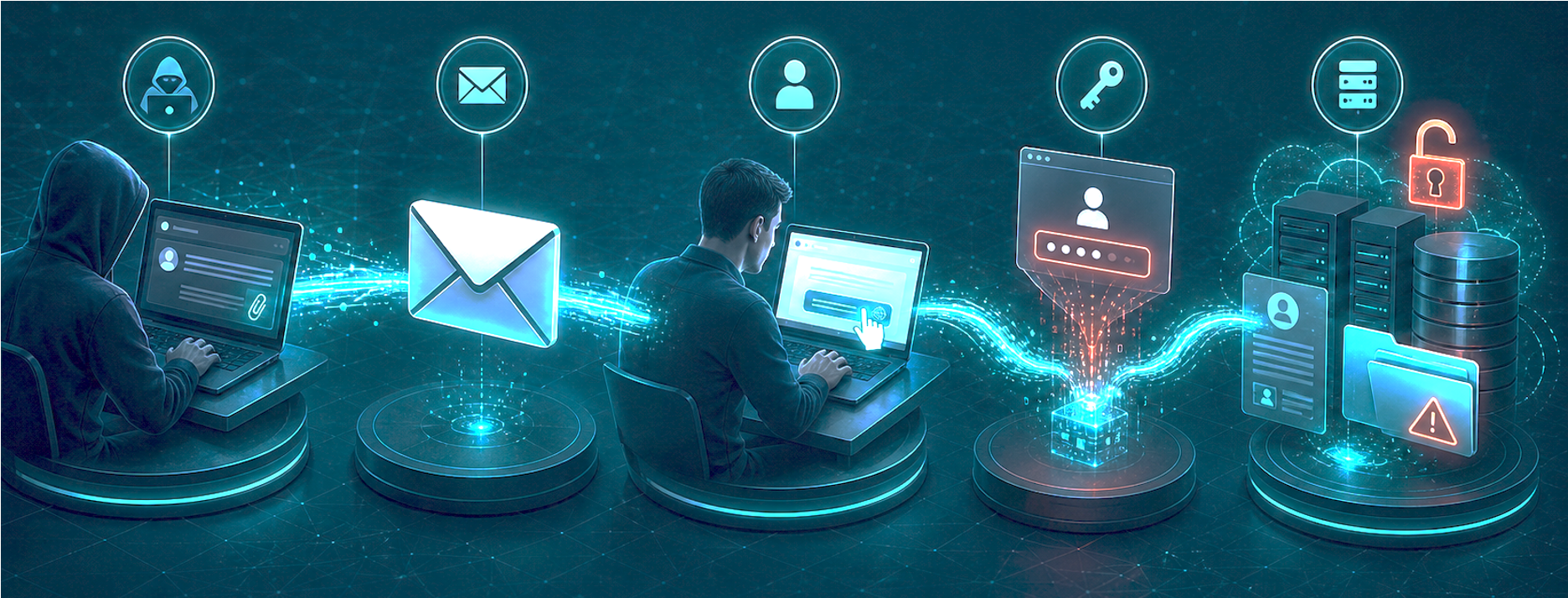 Fluxo de phishing: reconhecimento, interação e comprometimento